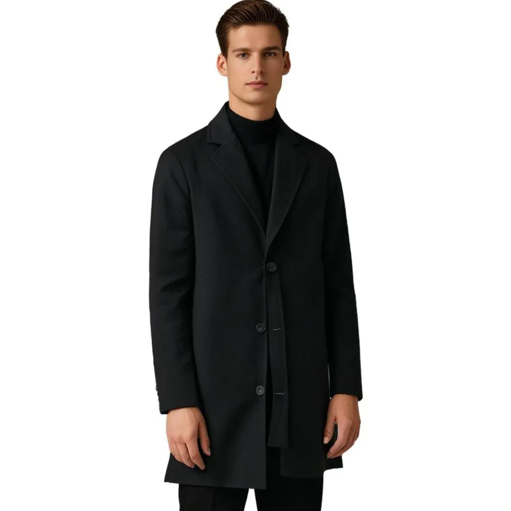 Optew Men's Tailored Wool Overcoat – Classic Long Winter Coat for Smart or Casual Wear