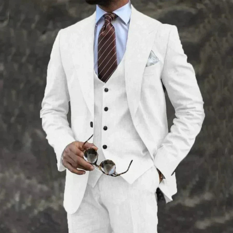 Optew Men Formal Three-Piece Suit with Coordinated Waistcoat Wool Blend