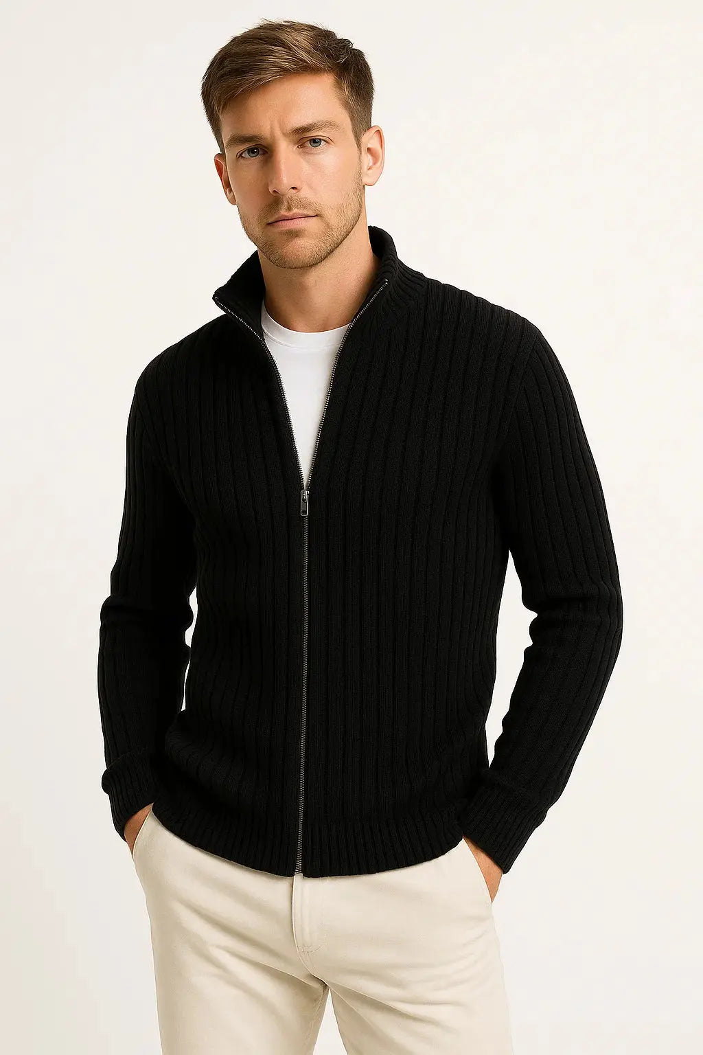 Optew Men’s Men's Cardigan Grey Ribbed Knit Lightweight Casual and Formal Design