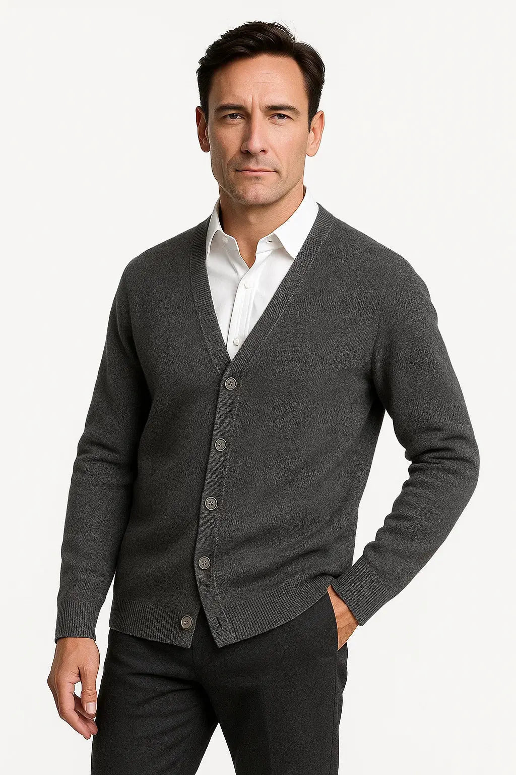 Optew Men's Cardigan Merino Wool V-Neck Classic Knitwear