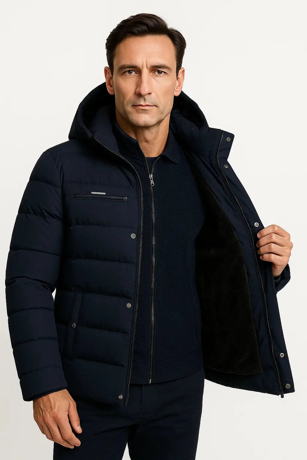Optew Men's Winter Jacket Black Lambswool Oversized Hooded Thick Padded Jacket
