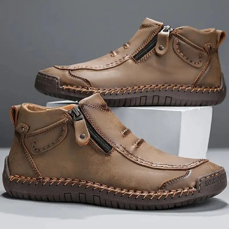 Optew Leather Shoes with Side Zipper