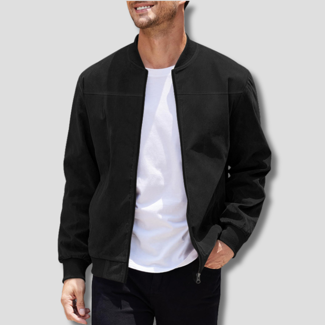 Optew Men’s Faux Suede Bomber Jacket