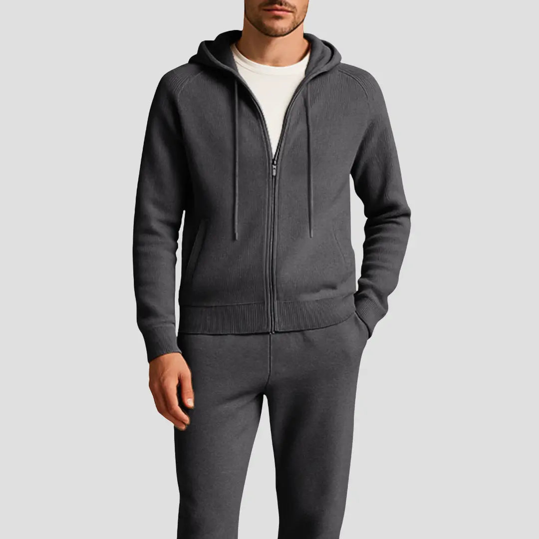 Optew Men's Loungewear Set Wool Zipped Hoodie Jogger Pants