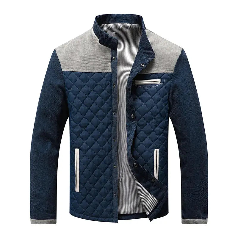 Optew Men's Quilted Stand Collar Jacket with Suede Panels