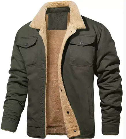 Optew Men’s Shearling Collar Jacket – Classic Lined Winter Outerwear