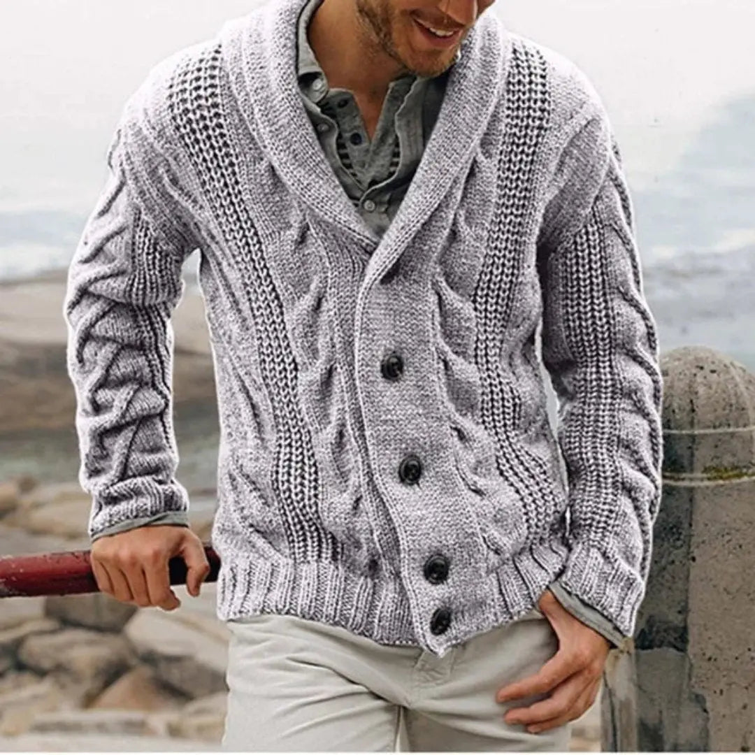 Optew Men’s Shawl Collar Cable Knit Jacket