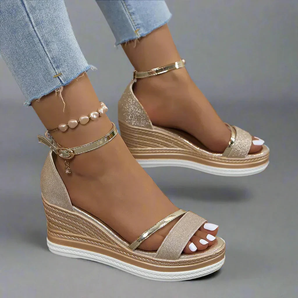 Optew Glitter Wedge Sandals Women's - Ankle Strap - Platform