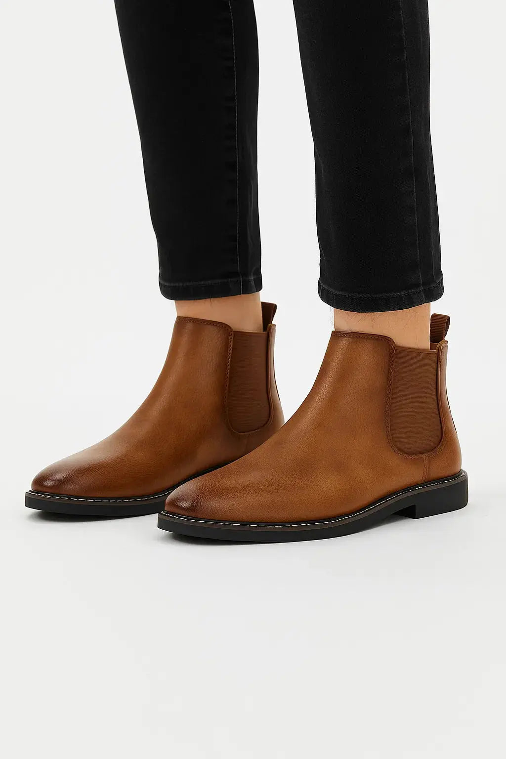 Optew Men's Chelsea Boots Synthetic Leather Retro Slip-On Comfortable Fashion