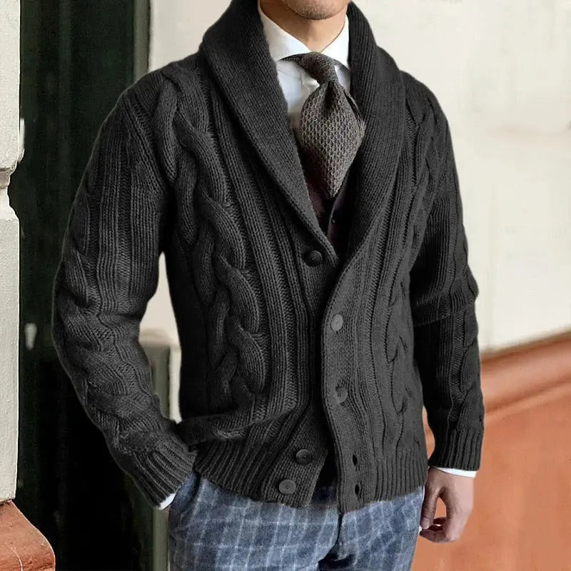 Optew Men’s Shawl Collar Cable Knit Sweater