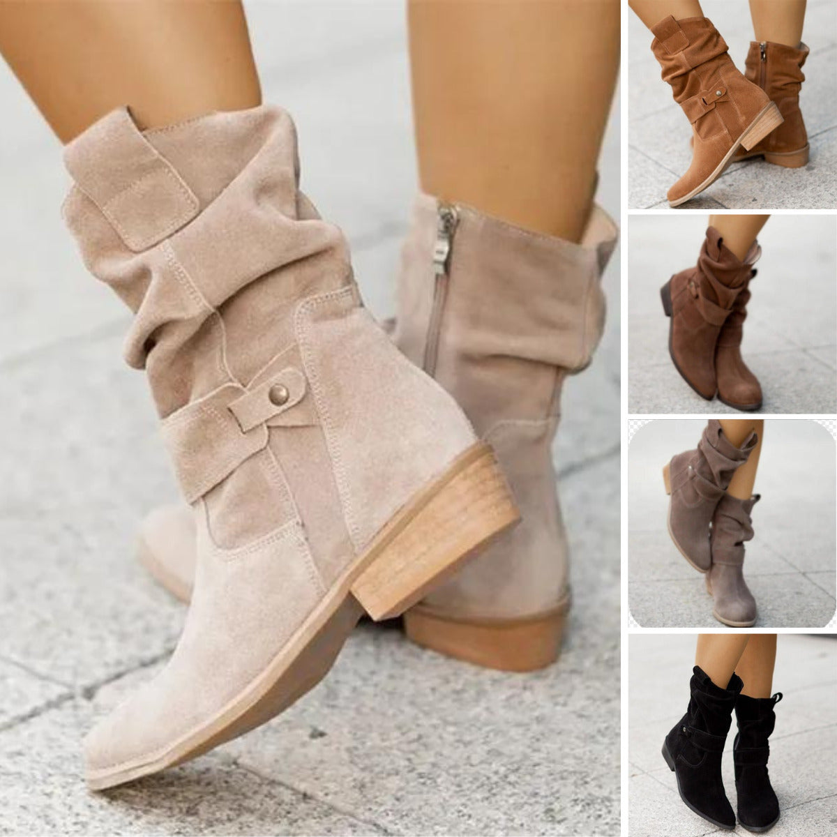 Optew Women's Everyday Suede Style Ankle Slouch Boots