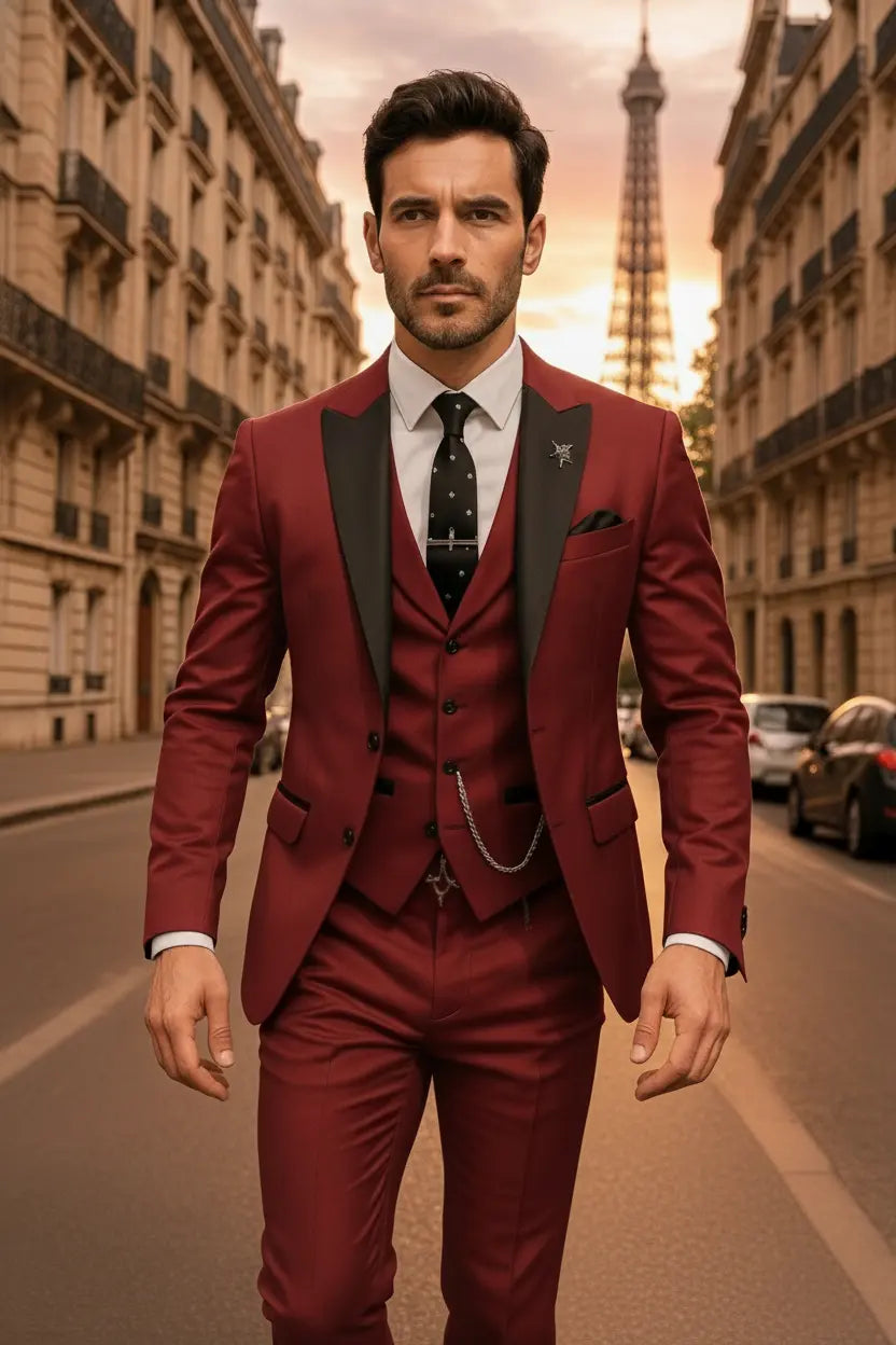 Optew Men’s Slim Fit 3‑piece Suit – Blazer, Waistcoat & Trousers Set