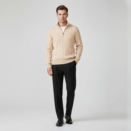 Optew Men’s Zip Cable Sweater Trousers Set