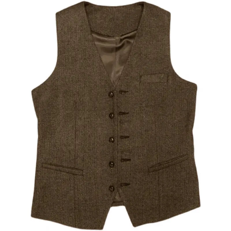 Optew Men Wedding Three‑piece Suit Tweed Wool Blend