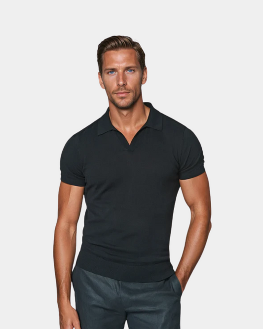 Optew Men’s Knit Open Collar Polo Shirt