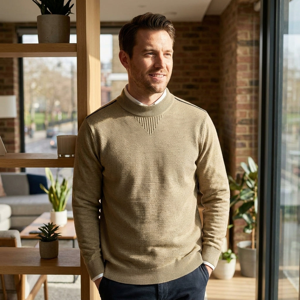 Optew Men’s Jacquard Mock Neck Sweater