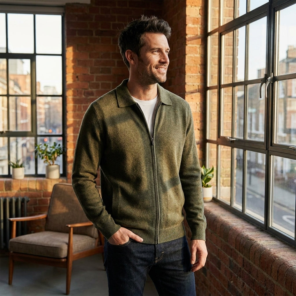 Optew Men’s Cashmere Zip Cardigan