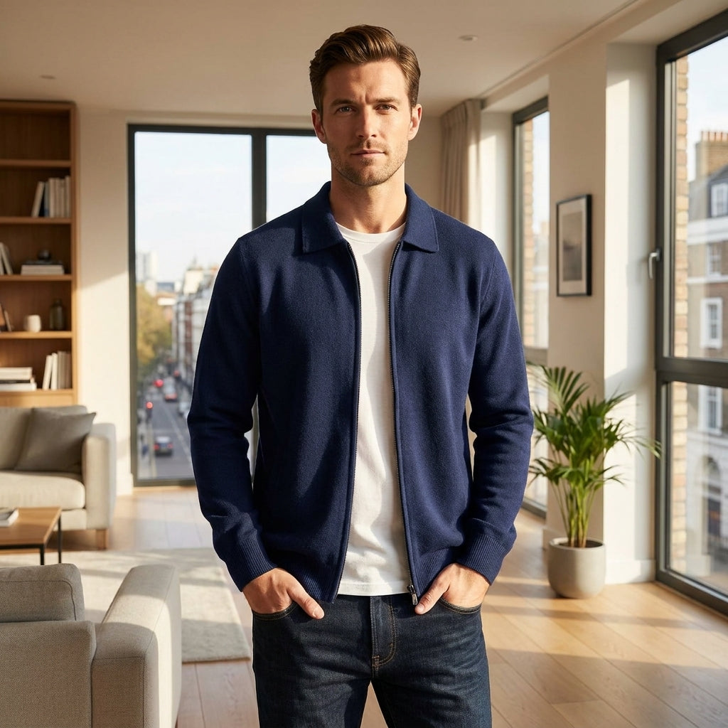 Optew Men’s Cashmere Zip Cardigan