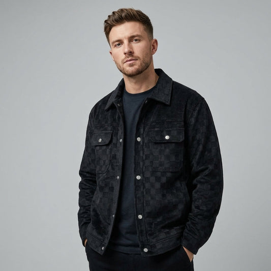 Optew Men’s Checkered Suede Jacket