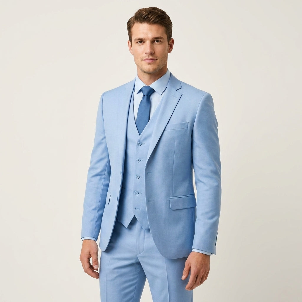 Optew Men Formal Three-Piece Suit Slim Fit Wool Blend
