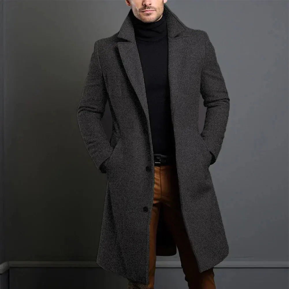 Optew Men's Tailored Wool Overcoat – Classic Long Winter Coat for Smart or Casual Wear