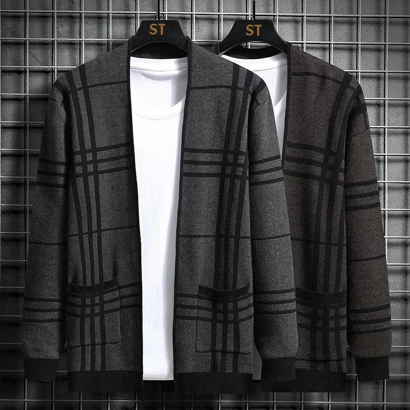 Optew Men’s Grid Open-Front Cardigan