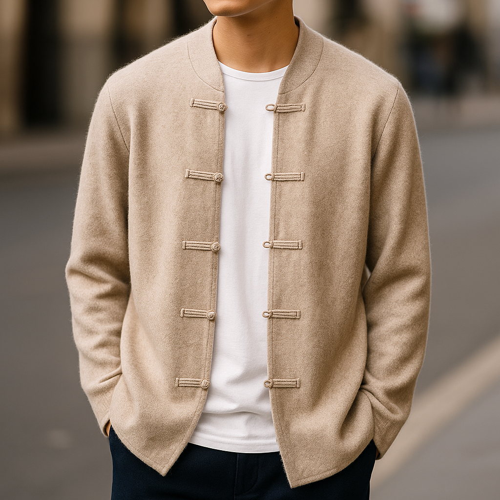 Optew Men’s Cashmere Stand Collar Cardigan