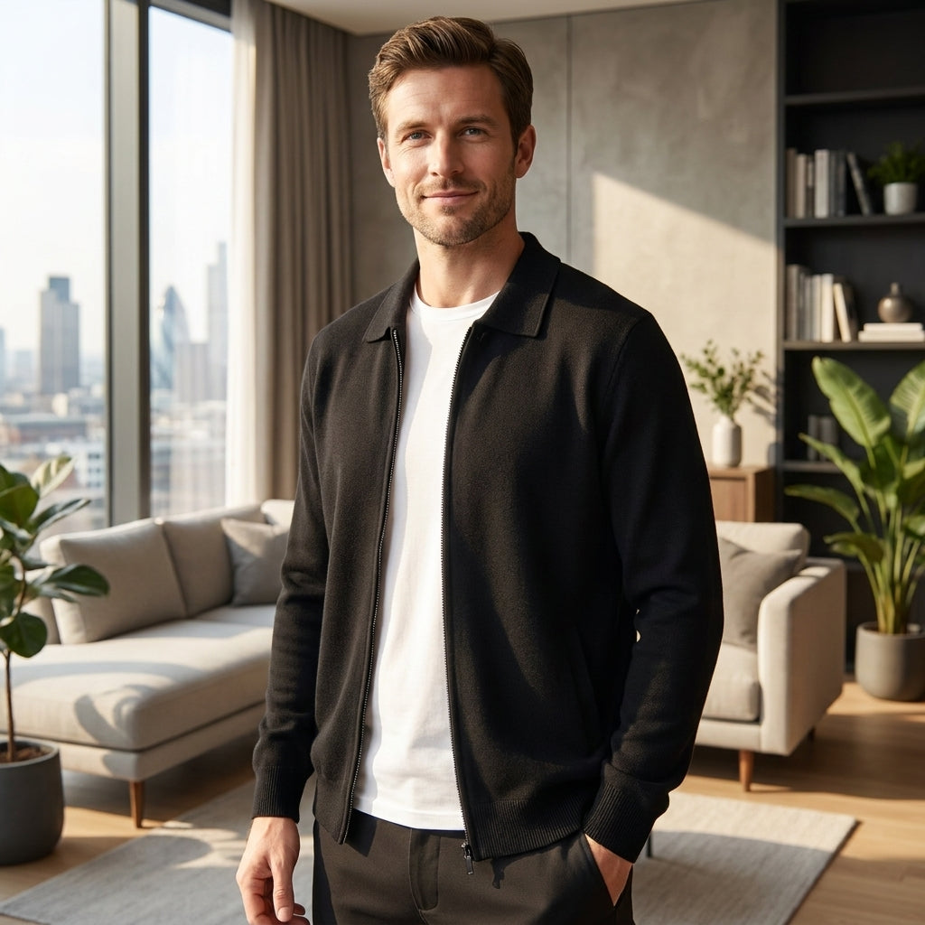 Optew Men’s Cashmere Zip Cardigan