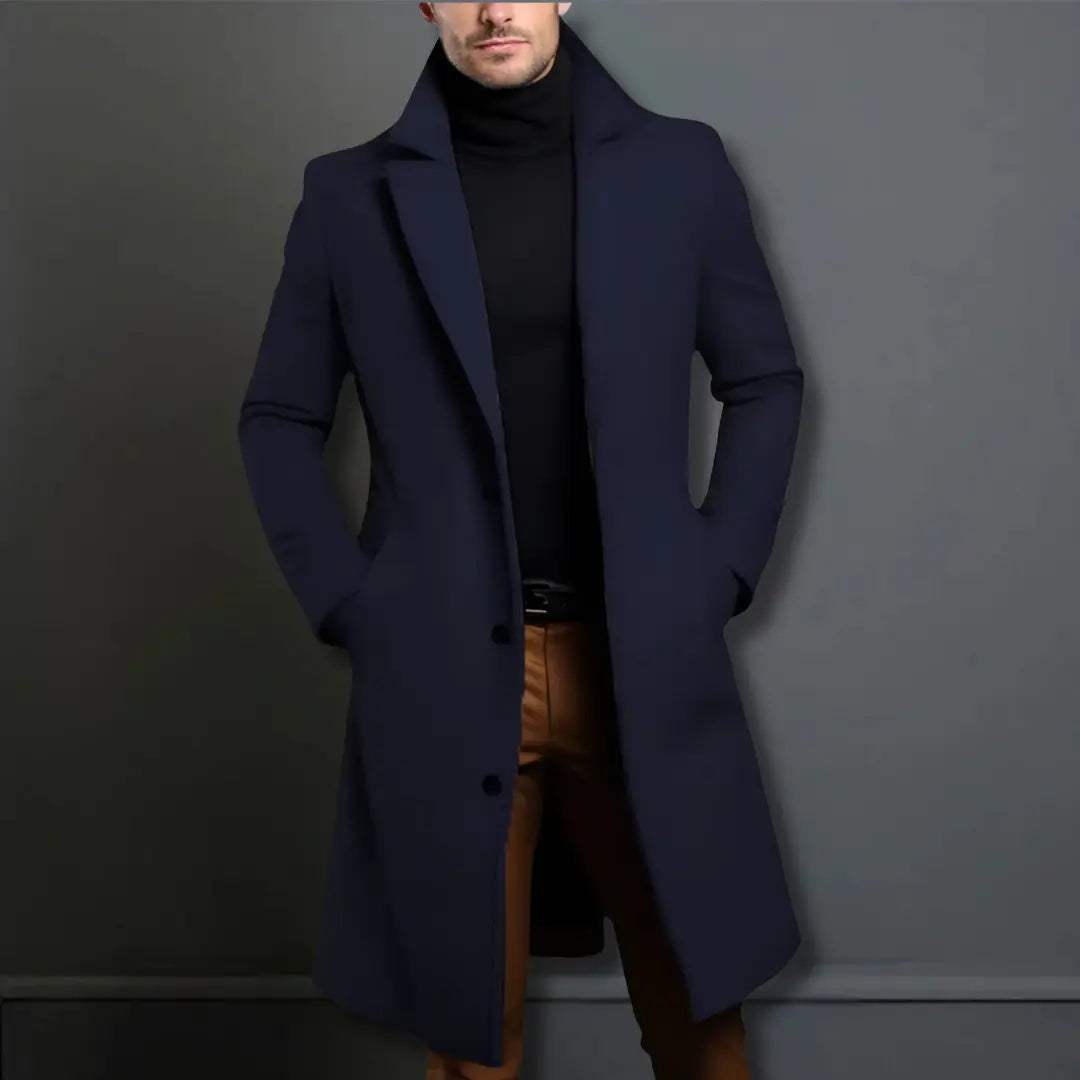 Optew Men's Tailored Wool Overcoat – Classic Long Winter Coat for Smart or Casual Wear