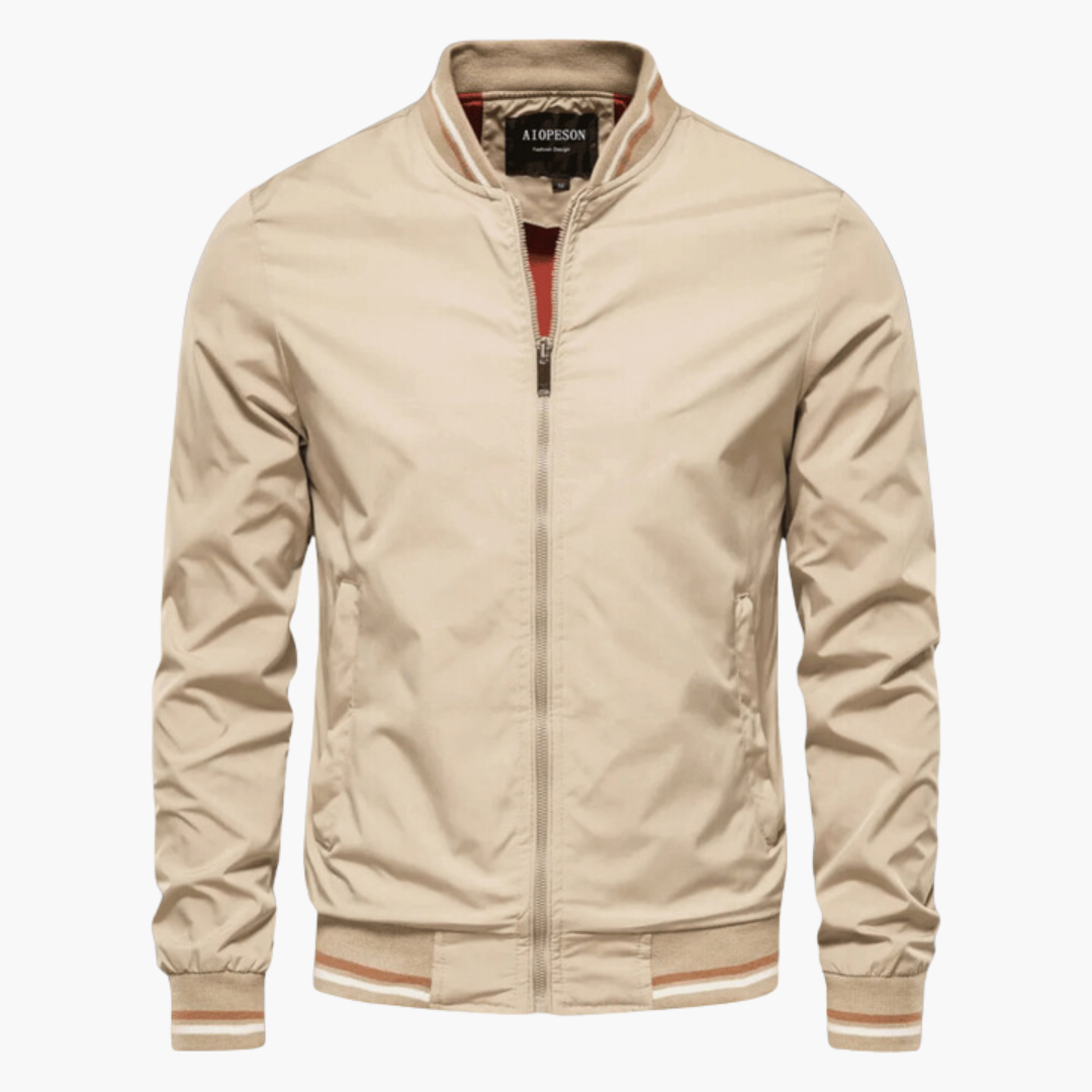 Optew Men’s Ribbed-Trim Zip-Up Bomber Jacket
