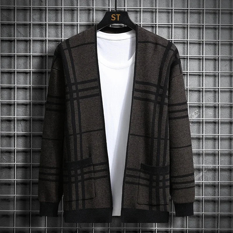 Optew Men’s Grid Open-Front Cardigan
