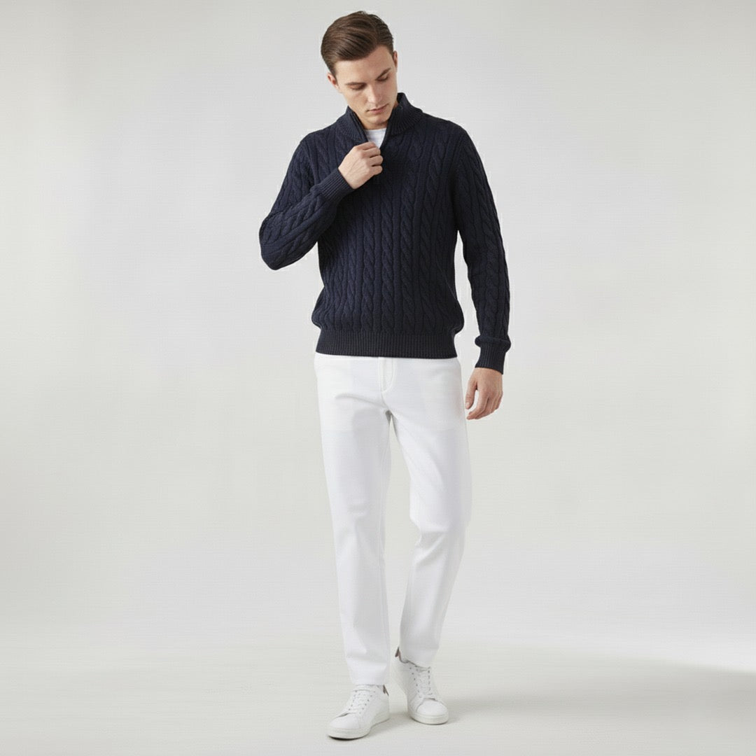 Optew Men’s Cable Zip Sweater Trousers Set