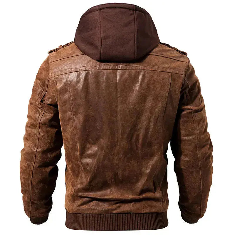 Optew Men’s Hooded Leather Winter Jacket