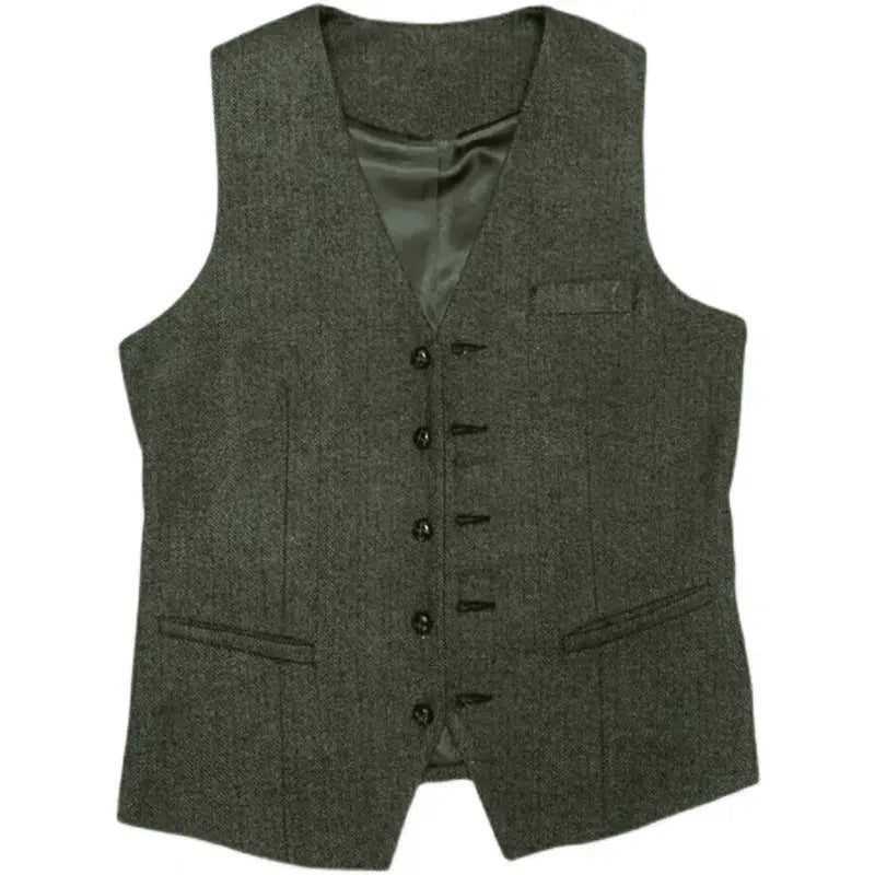 Optew Men Wedding Three‑piece Suit Tweed Wool Blend