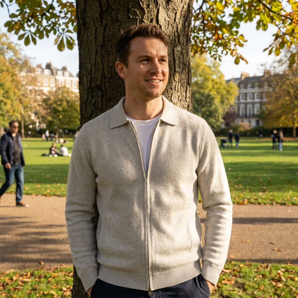 Optew Men’s Cashmere Zip Cardigan