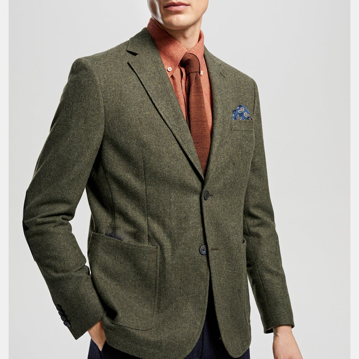 Optew Men's Wedding Three-Piece Suit Olive Green Wool Blend