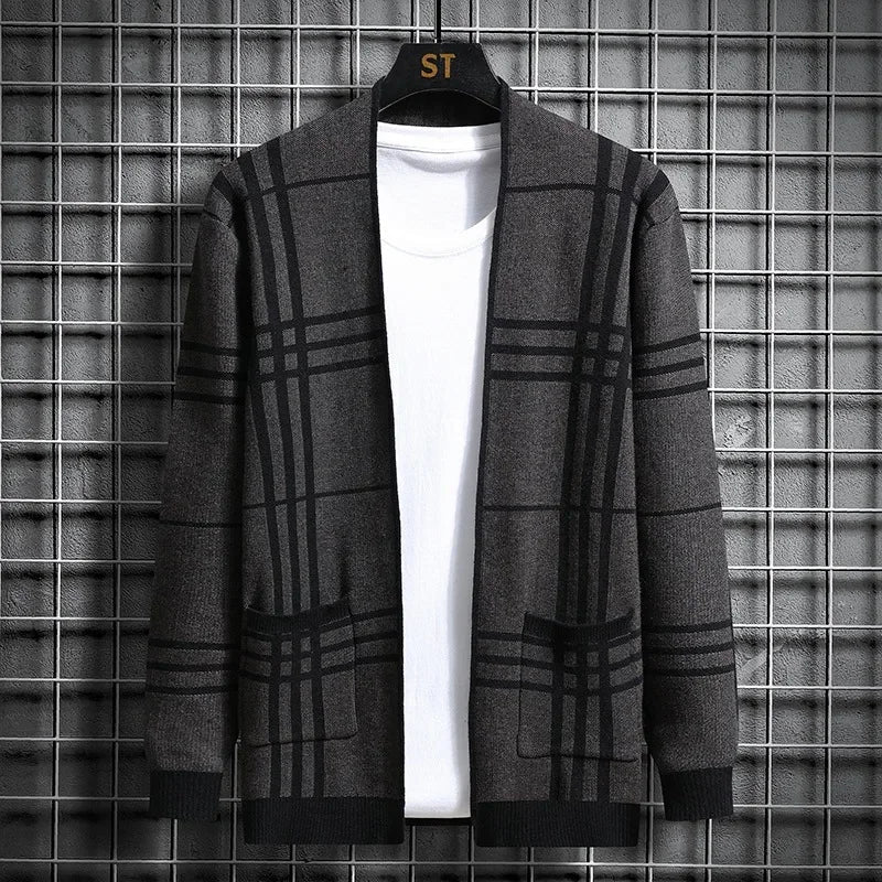 Optew Men’s Grid Open-Front Cardigan