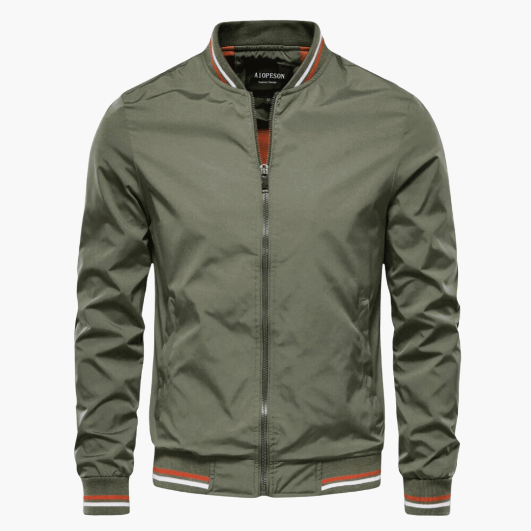 Optew Men’s Ribbed-Trim Zip-Up Bomber Jacket