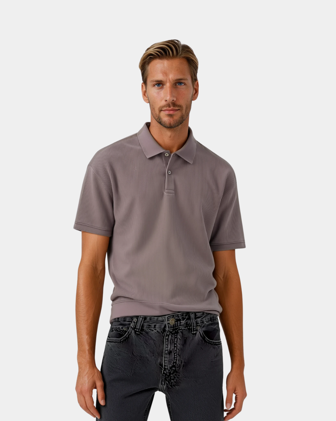 Optew Men’s Ribbed Knit Polo Shirt
