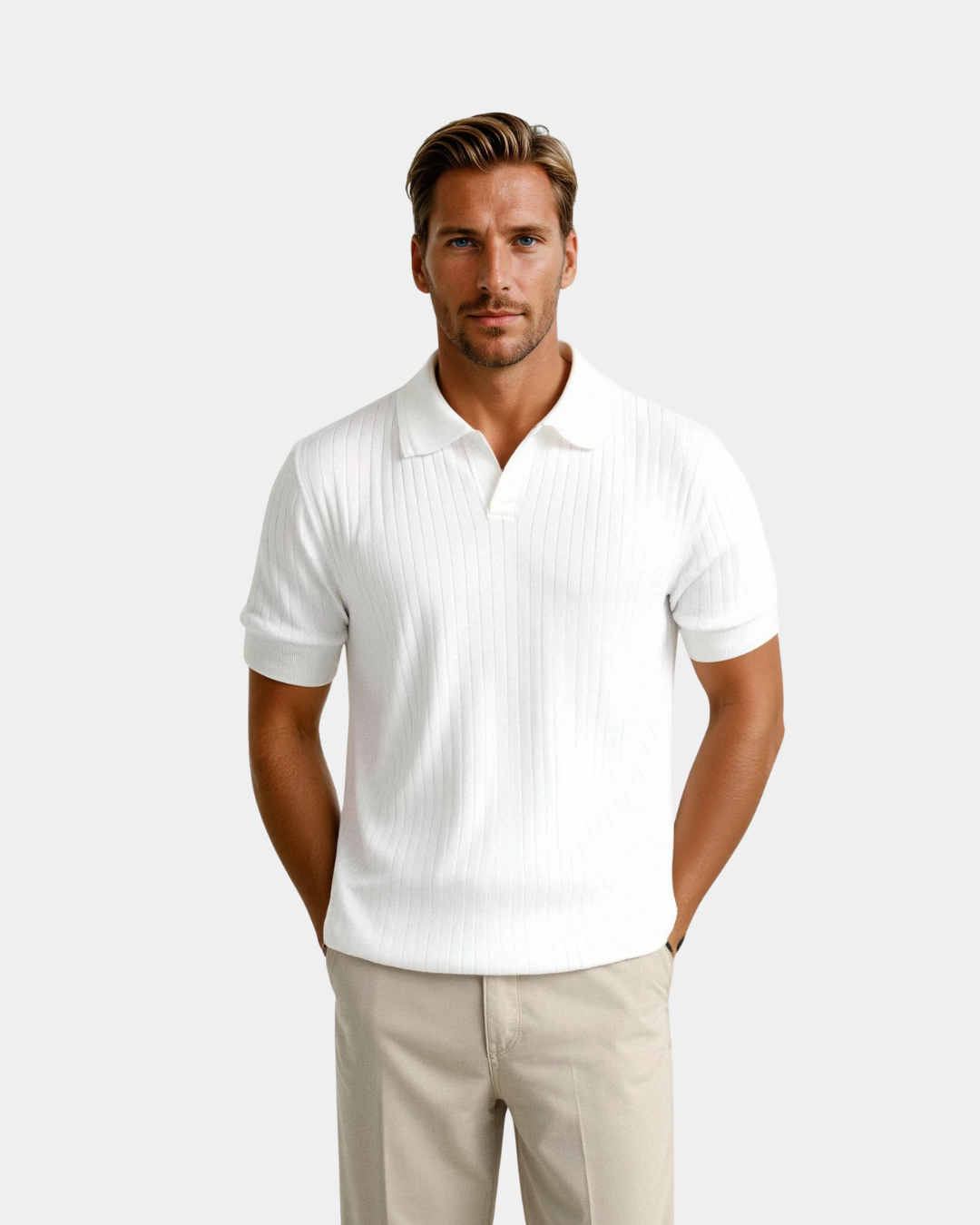 Optew Men’s Ribbed Knit Polo Shirt