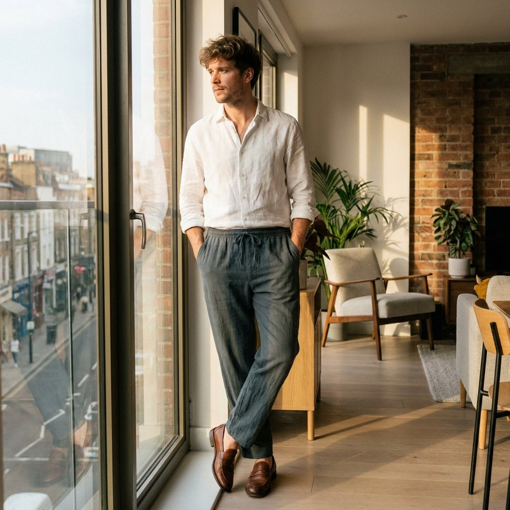 Optew Men’s Linen Lace-Up Trousers