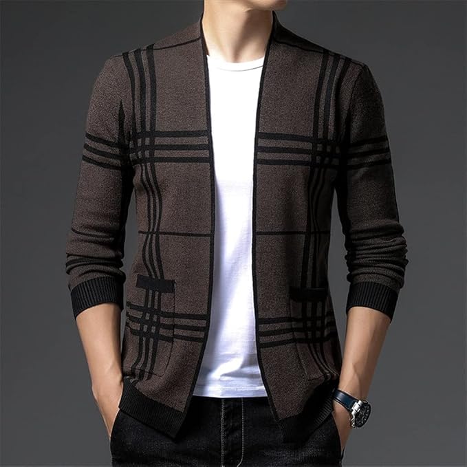 Optew Men’s Grid Open-Front Cardigan