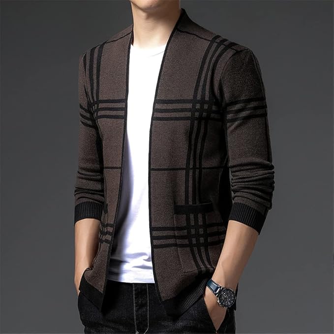 Optew Men’s Grid Open-Front Cardigan