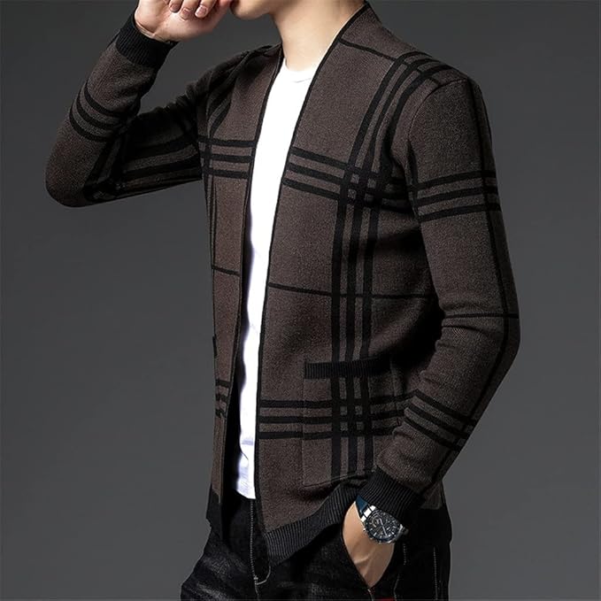 Optew Men’s Grid Open-Front Cardigan