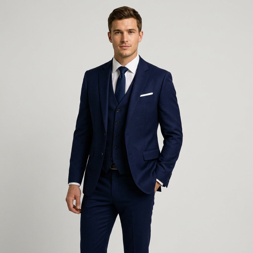 Optew Men Formal Three-Piece Suit Slim Fit Wool Blend