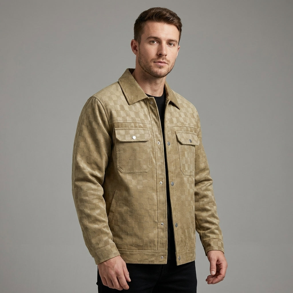 Optew Men’s Checkered Suede Jacket