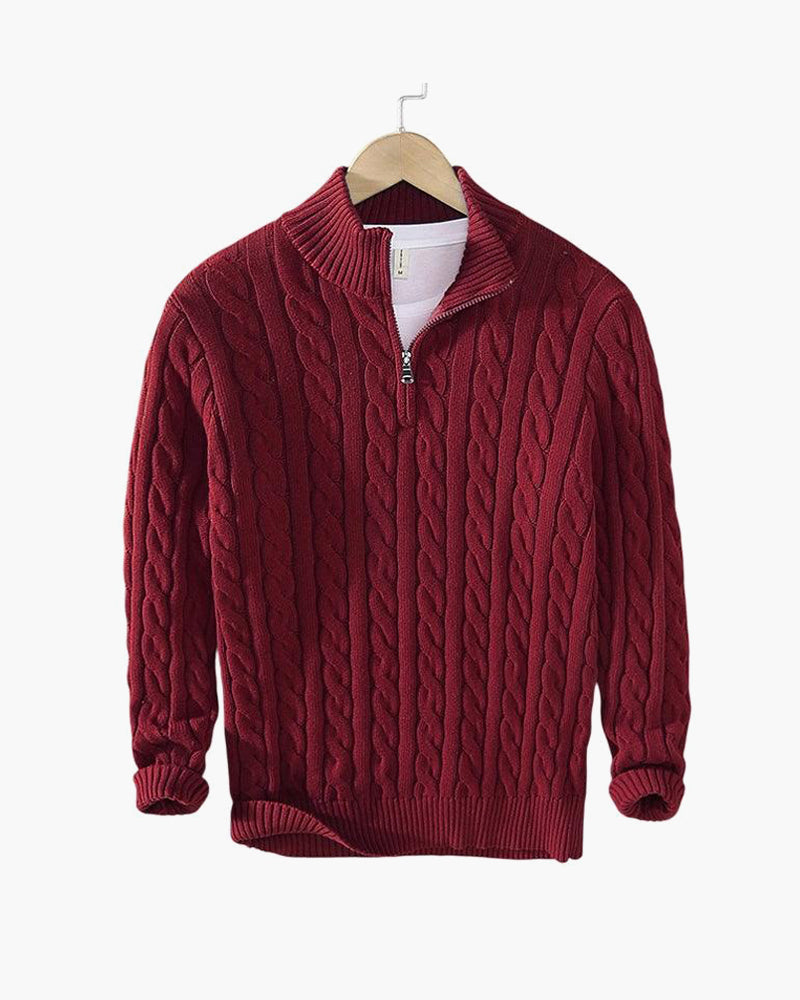 Optew Men’s Cable Half Zip Sweater