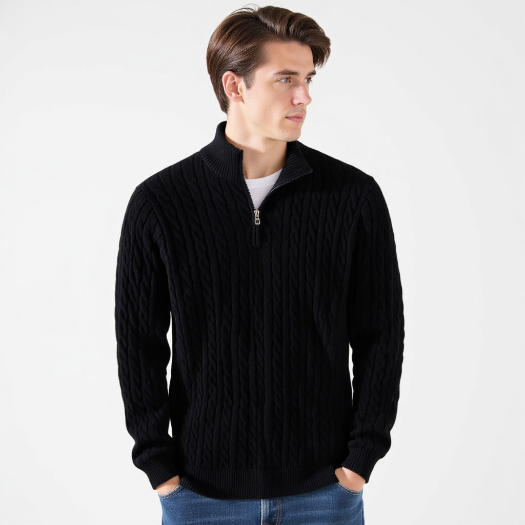 Optew Men’s Cable Half Zip Sweater