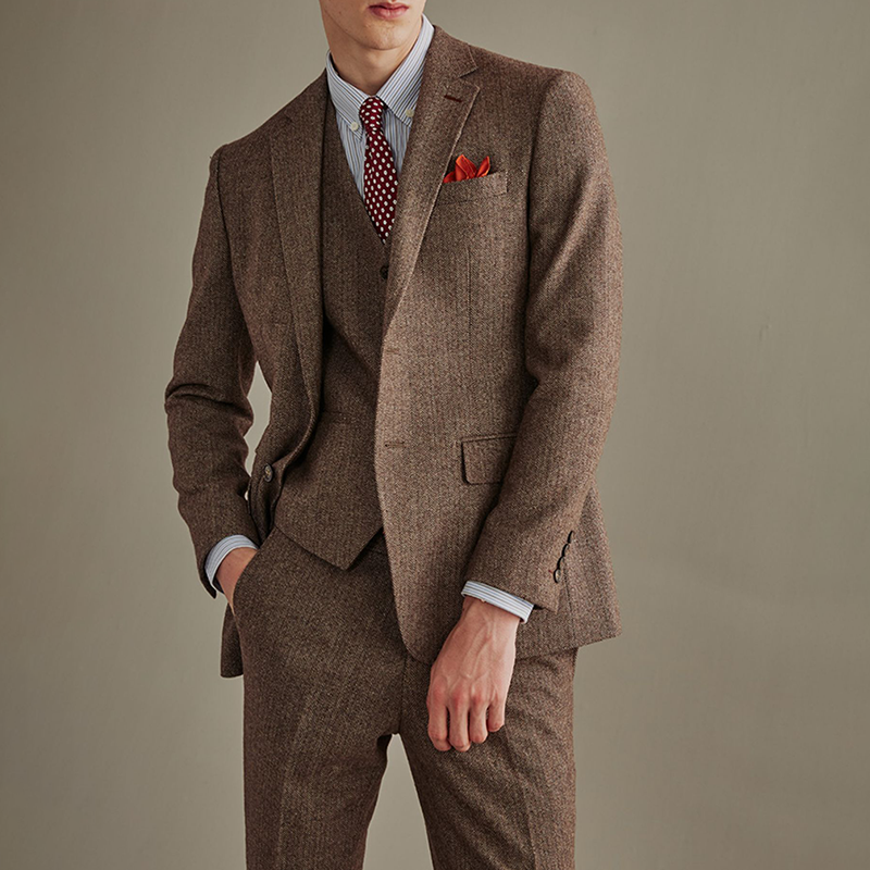 Optew Men’s Herringbone 3-Piece Suit
