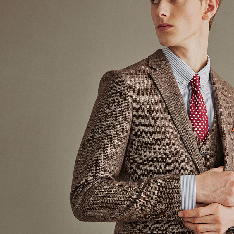 Optew Men’s Herringbone 3-Piece Suit